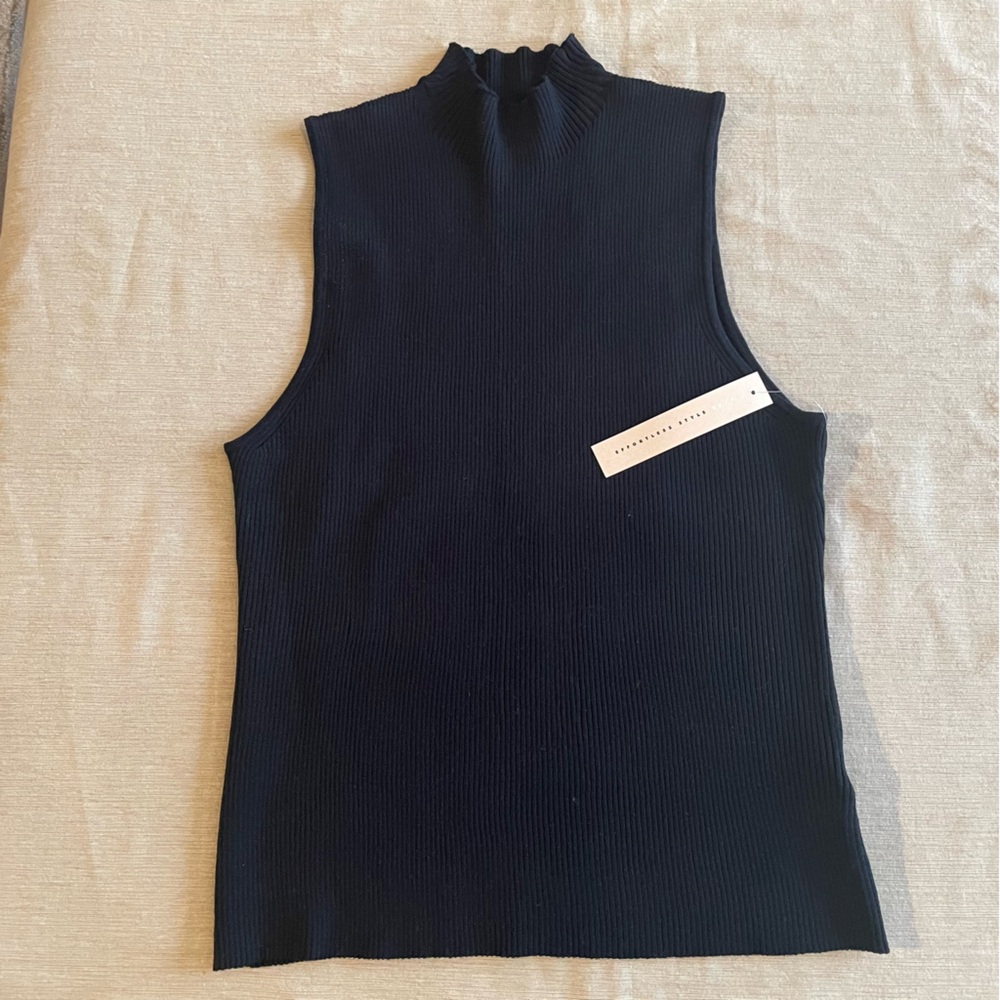 Women Black Sleeveless Ribbed Mock Neck Top size XL
